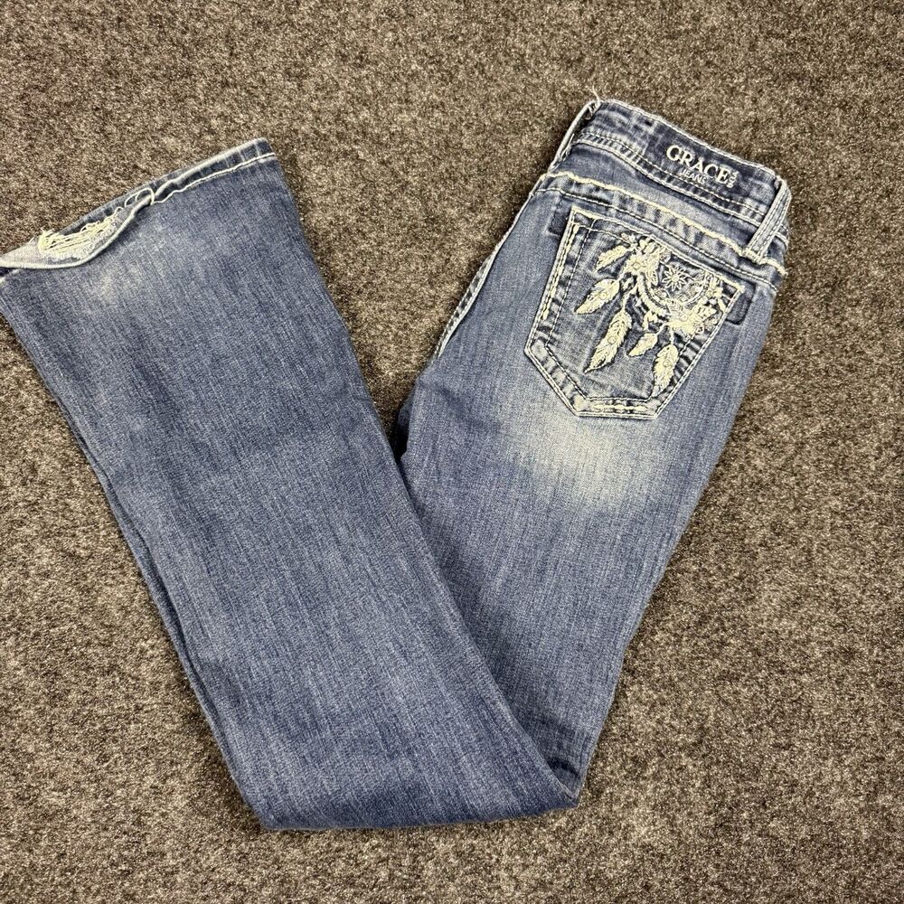 Grace in LA Dreamcatcher Bootcut Jeans Women’s Size 16 Embroidered Feathers